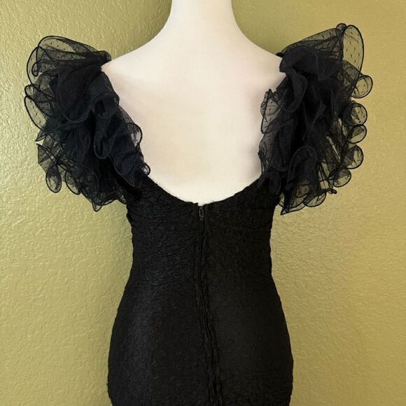 Vintage 80s 90s Talon Women’s 6 Chiffon Ruffled Cocktail Midi Dress Made in USA - Picture 6 of 8